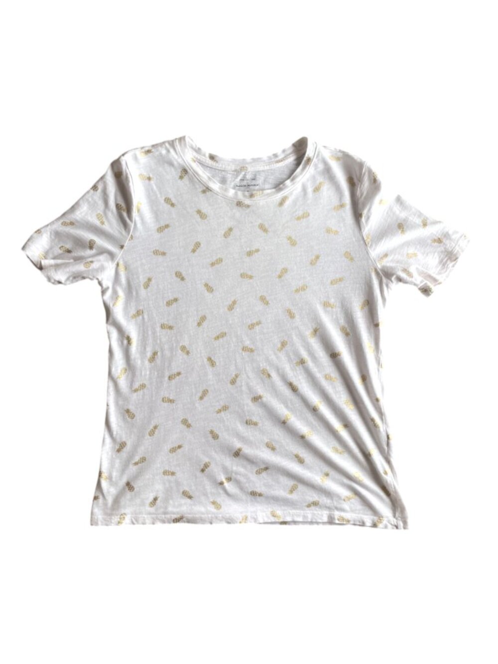 Banana Republic White Malibu Slub Crew Neck Tee Gold Pineapple Print - Size S - Picture 4 of 4